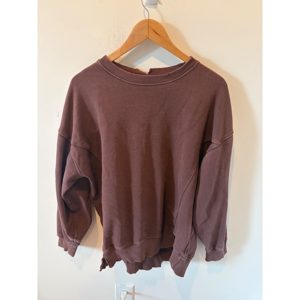 Aerie Brown Distressed Oversized Crewneck Sweatshirt Small